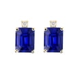 thumbnail image 2 of 0.05 Carat 8x6MM Emerald Cut Created Sapphire and Diamond Earrings In 14K Yellow Gold, 2 of 6