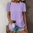 thumbnail image 4 of vigerkar Womens Fashion Short Sleeve Eyelet Tops Summer Casual Blouses Dressy Tops with Ruffle Hem (Purple, M), 4 of 6