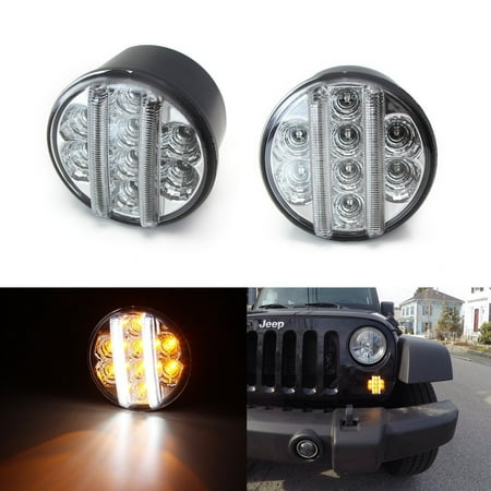 iJDMTOY (2) Clear Lens Direct Fit LED Daytime Running Lights/Turn Signal Lamps For 2007-2017 Jeep Wrangler (Replace OEM Part 68200291AA 68200290AA 55077884AD 55077885AD, etc)