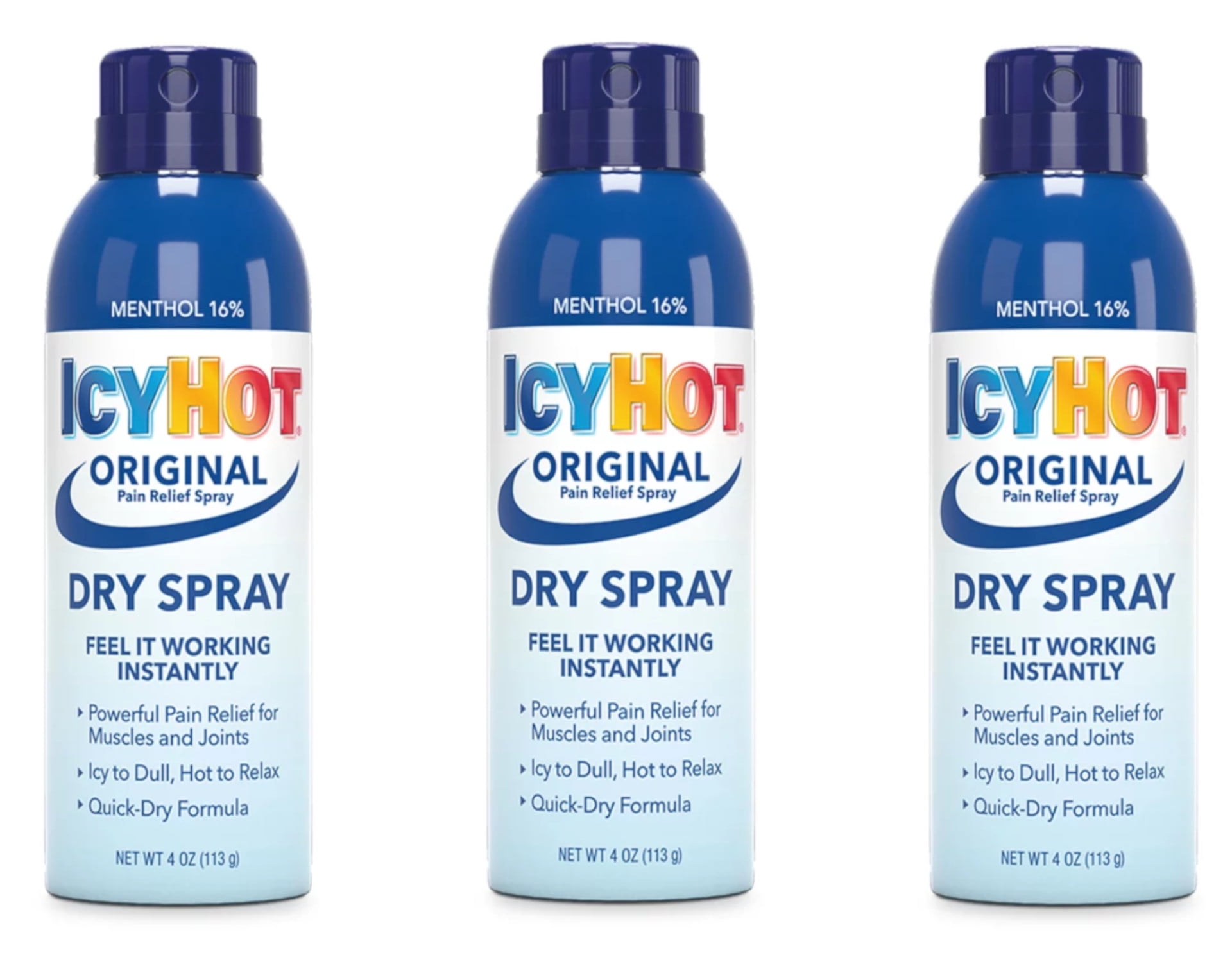 3 Pack ICY HOT Medicated Pain Relief Spray Maximum Strength 4Oz Each