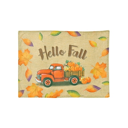 

Fall Farmhouse Placemat Maple Leaf Pumpkin Heat Resistant Thanksgiving Table Mat