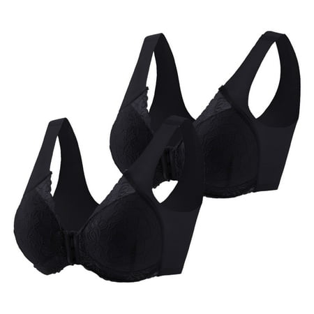 Black X-Large 2Pc Women s Front Side Maximum Support Sports Bras for Women Buckle Lace Edge without Y Back Sports Bra Steel Ring Seamless Women s Bras Gathering Adjus