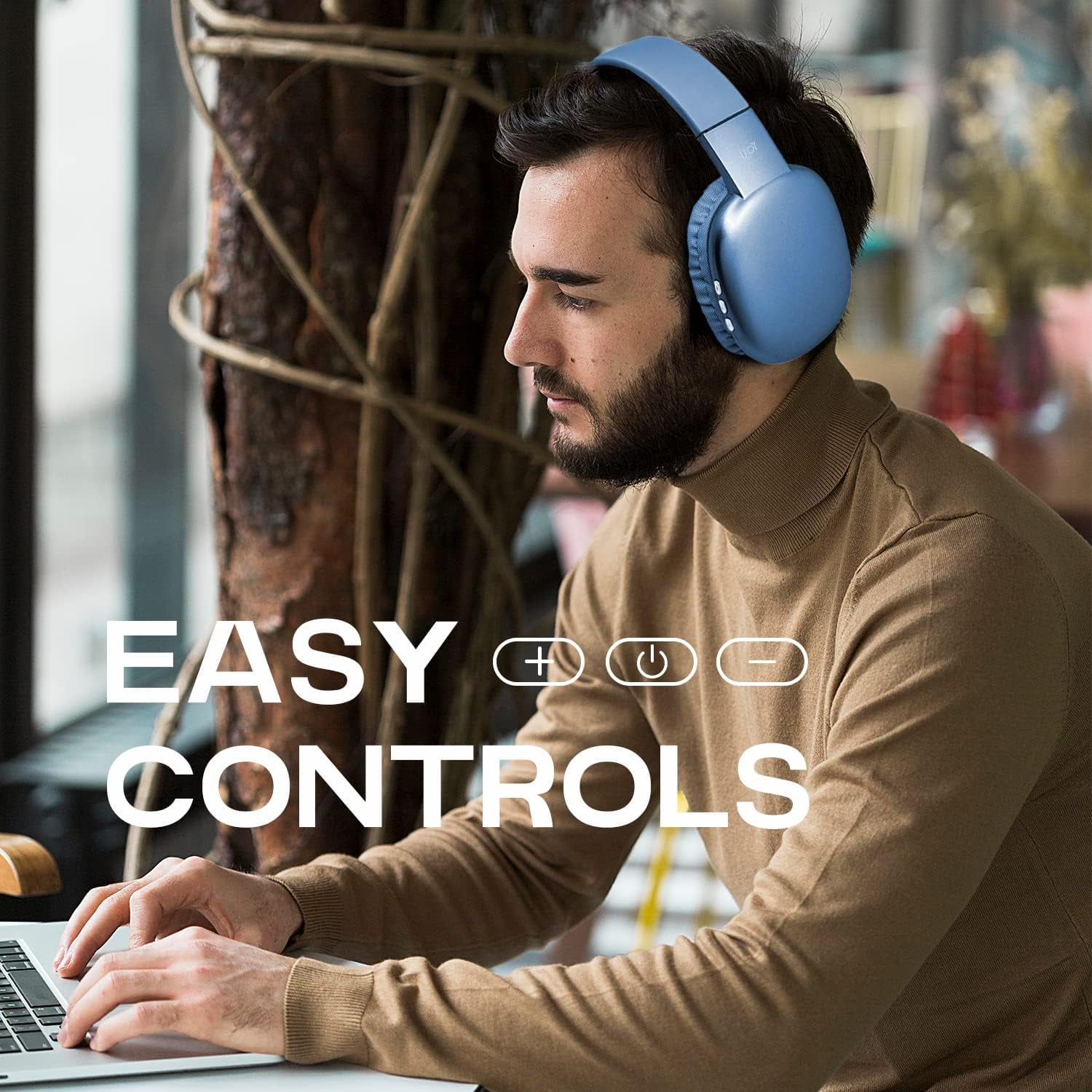 iJoy Ultra Wireless Over-Ear Bluetooth Headphones, Noise Canceling, Foldable Stereo Headset with Mic, Blue