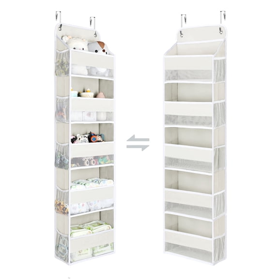 5-Tier Over Door Hanging Organizer, LazySpin 1 Pack 15 Pockets Wall Closet Hanging Storage Shelves for Bathroom, Off-White