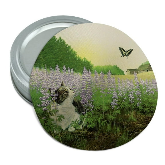 Cat and the Butterfly in the Field Round Rubber Non-Slip Jar Gripper Lid Opener