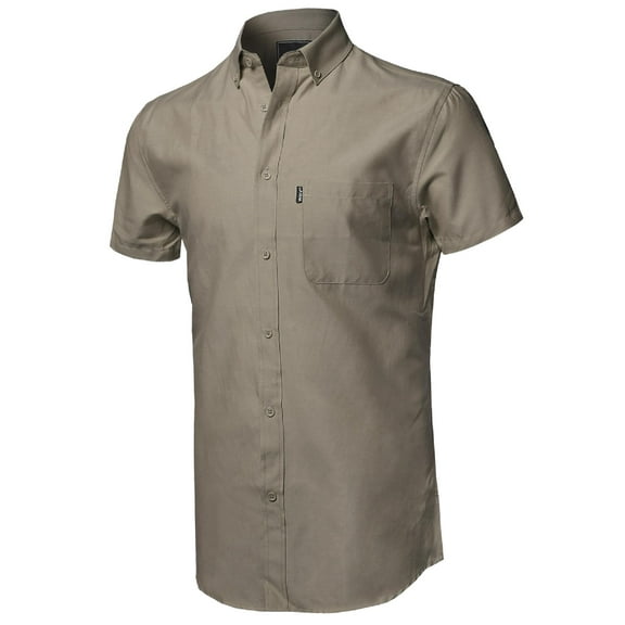 FashionOutfit Men's Casual Basic Button Collar Chambray Short Sleeve Shirt