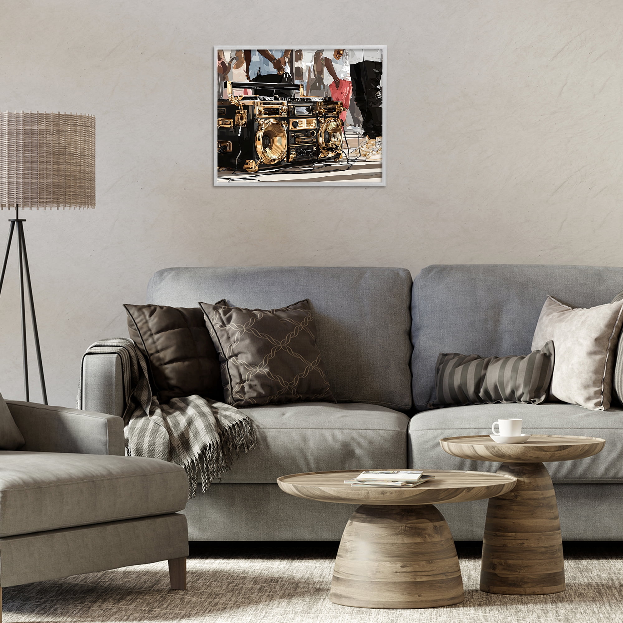 Stupell Industries Golden Stereo Hip Hop Beats Gray Framed Giclee Art, design by Franklyn Gregory