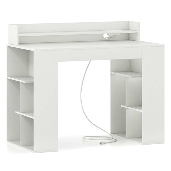Resenkos 43-Inch Computer Desk with Power Outlets and 2 Built-In Bookcases - White