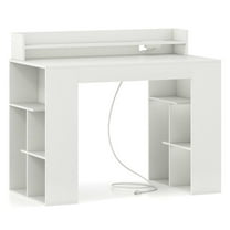 Resenkos 43-Inch Computer Desk with Power Outlets and 2 Built-In Bookcases - White