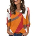 thumbnail image 2 of Xyxonk 3/4 Length Sleeve Womens Tops 2025 Retro Print Blouse Dressy Casual V-Neck Tops Fall Trendy Shirts Orange 2XL, 2 of 5