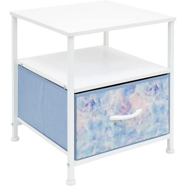 Sorbus Nightstand 1-Drawer Shelf Storage- Bedside Furniture & Accent End Table Chest for Home, Bedroom, Office, College Dorm, Steel Frame, Wood Top, Easy Pull Fabric Bins (Blue)
