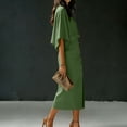 thumbnail image 4 of Women's Summer Two Piece Outfits Round Neck Batwing Sleeve Top High Waist Midi Skirts Button Summer Office Business Outfit Matching Sets for Women Green M, 4 of 7