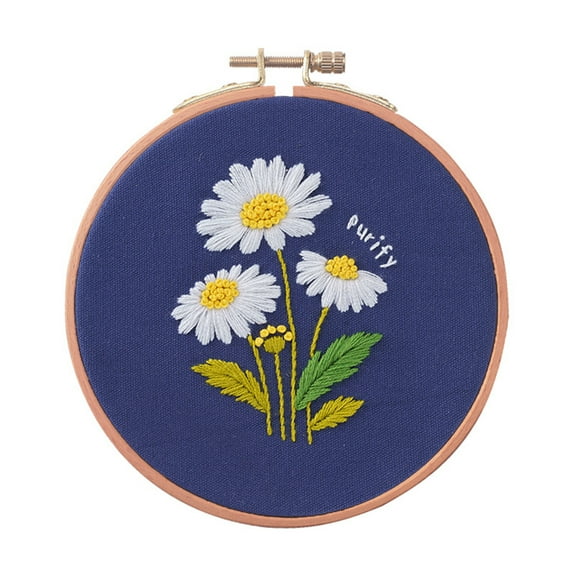 Blingpainting Floral Embroidery Kit for Beginners , Daisy Plant Pattern,Cross Stitch Kits Set , Including Stamped Embroidery Cloth with Embroidery Hoops, Color Threads and Tools