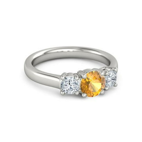 Three Stone Band Ring Citrine White Topaz 0.60 Ctw 925 Sterling Silver Christmas Ring