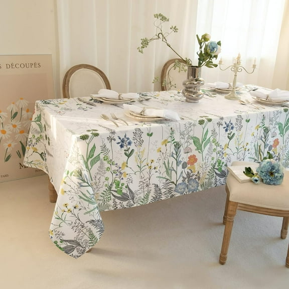 Waterproof Floral Tablecloth Rectangle 60x84 Inch - Wild Flower Table Cloth, Spring Summer Water Resistant Wrinkle Free Oblong Tablecloths - Summer Floral Table Cover for Party, Kitchen, Picnic