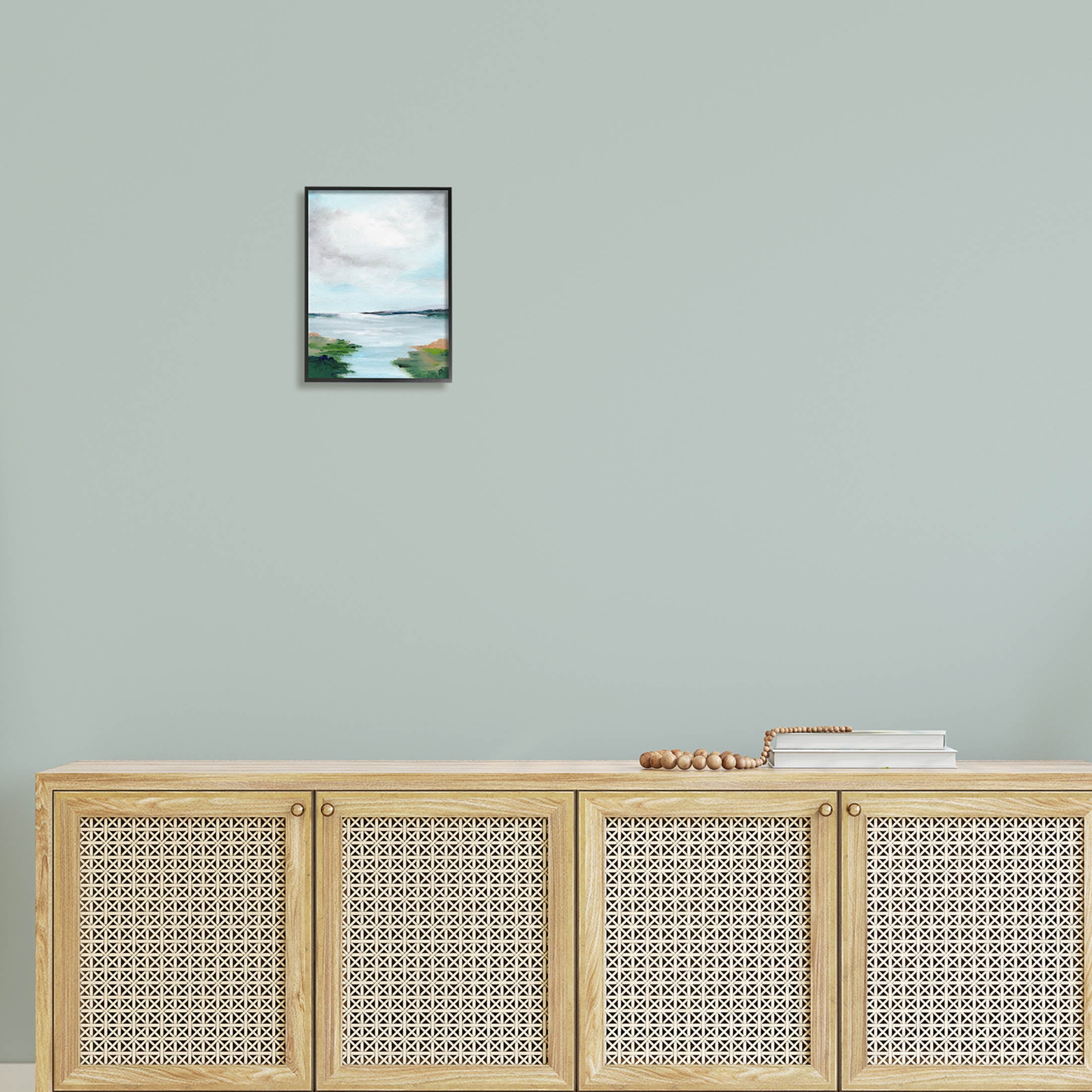 Stupell Industries Calm Cloudy River Lake Scenery Painting Black Framed Art Print Wall Art, Design by Nikita Jariwala