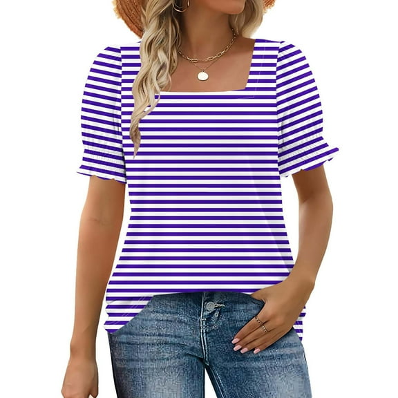 Blouses for Women Pleated Short Sleeve Tunic Tops Dressy Casual Summer Shirts Rollbacks,Purple,S