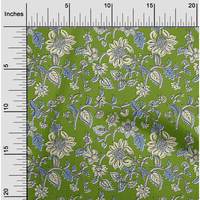 oneOone Polyester Lycra Green Fabric Leaves & Flower Floral Crafts Projects Decor Fabric Printed By The Yards 56 Inches Wide