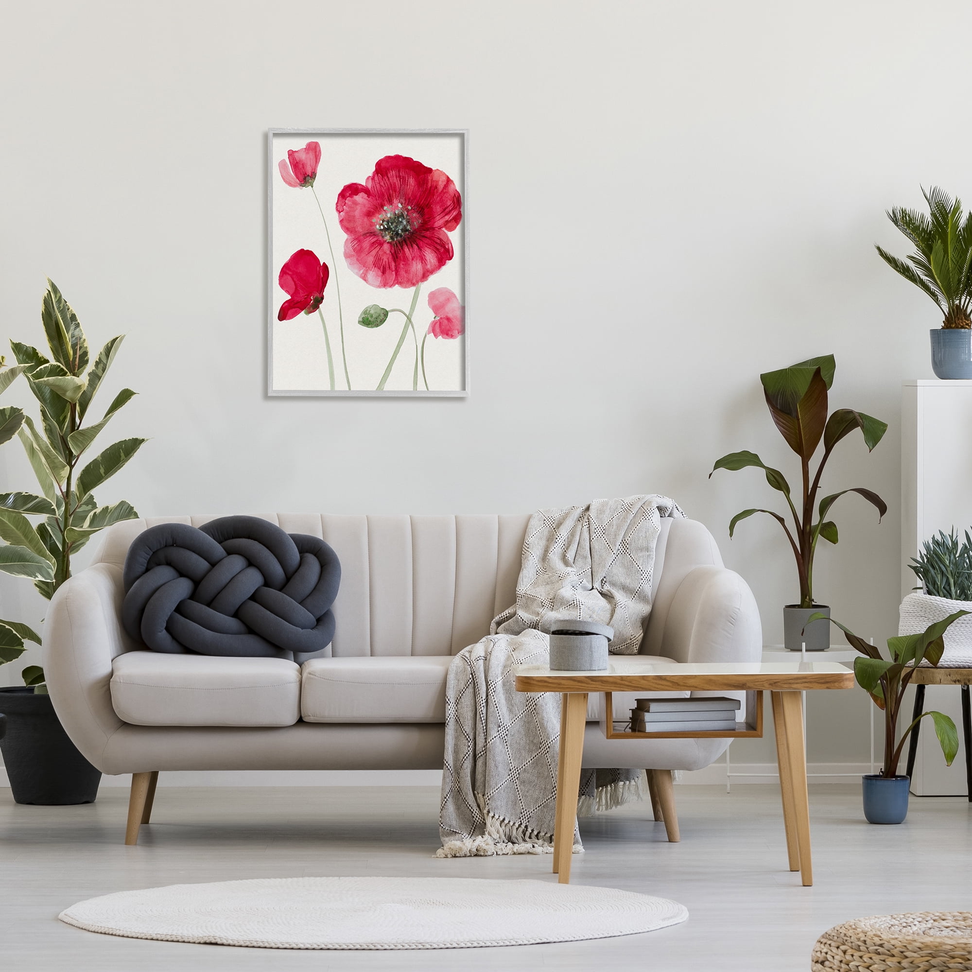 Stupell Bold Red Poppies Blooming Botanical & Floral Painting Gray Framed Art Print Wall Art