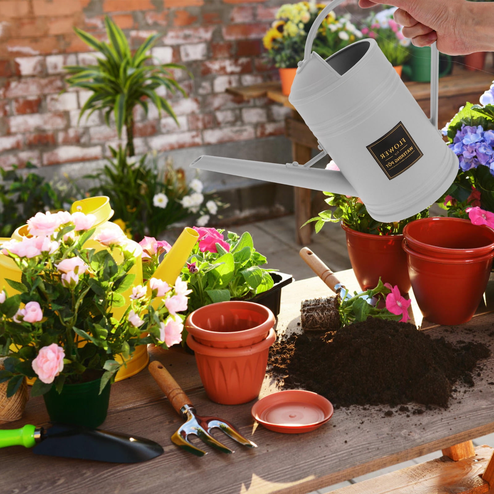 TABLZONE Large White Plastic Watering Can for Indoor Plants, Precise Watering Tool with High Capacity for Gardening