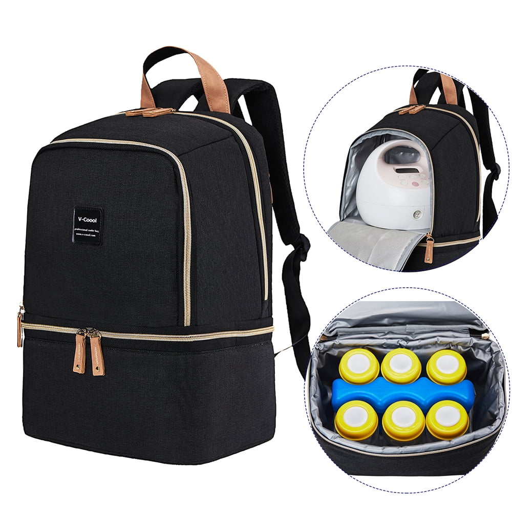Breast Pump Bag Backpack - Cooler Lunch Bag Double Layer for Mother Large Size Black1