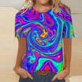 thumbnail image 5 of Feancey Mardi Gras Short Sleeve Tops for Women Trendy Tie Dye Print Tshirts Holiday Casual Round Neck Blouse New Orleans Carnival Party T-Shirt Purple L, 5 of 6