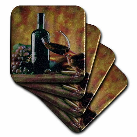 3dRose Glass of Wine in Napa, Soft Coasters, set of