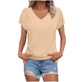 thumbnail image 3 of Yeaiivve Womens V Neck T Shirts Cap Short Sleeve Summer Tops Casual Loose Hem Plain Tunic Top Beach Vacation Outfits Khaki,XL, 3 of 7