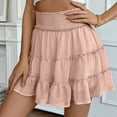 thumbnail image 5 of QHFBli Womens High Waist Ruffle Flowy Mini Skirts Stretchy Waist Solid Lined Layered Pleated Casual Beach Short Skirt, 5 of 6