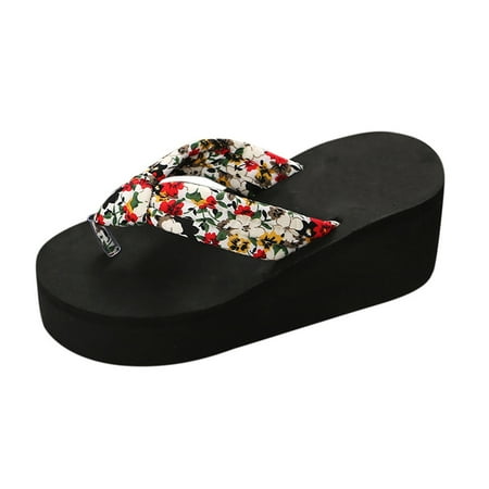 

WANYNG Women Wedge Heel Thick Bottom Floral Flip Flops Beach Flip Flops Fashion Summer Casual Slippers Womens Heel Sandal Womens Tan Wedges Sandals