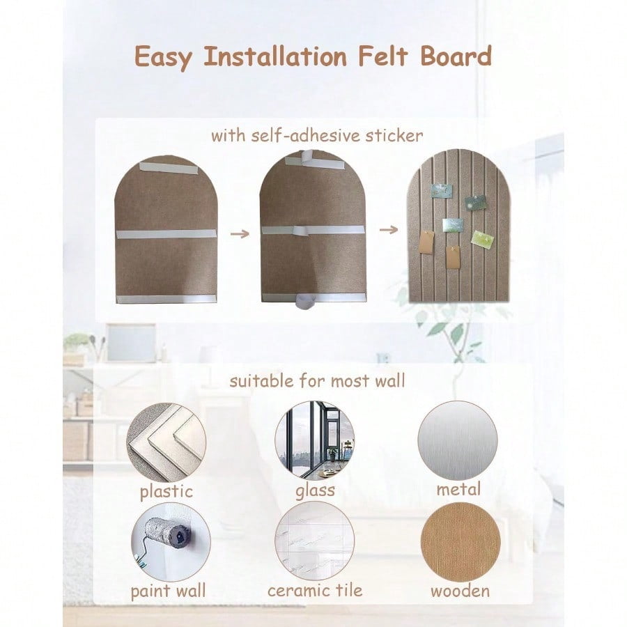 Foldable Bulletin Board 0.35 Thick Felt Wall Tiles Large Cork Board with Adhesive Sticker Round Edges Wall Panels for Office Bedroom Living Room Decorative Board Beige 47x24 inches