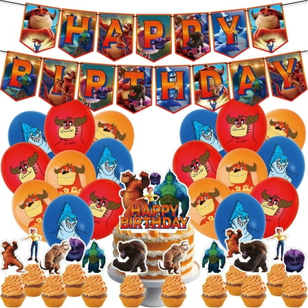 32-Piece For Rumble-Themed Party Decoration Set – Includes Banner, 12 Cupcake Toppers, Cake Topper, and 18 Balloons for Festive Celebrations