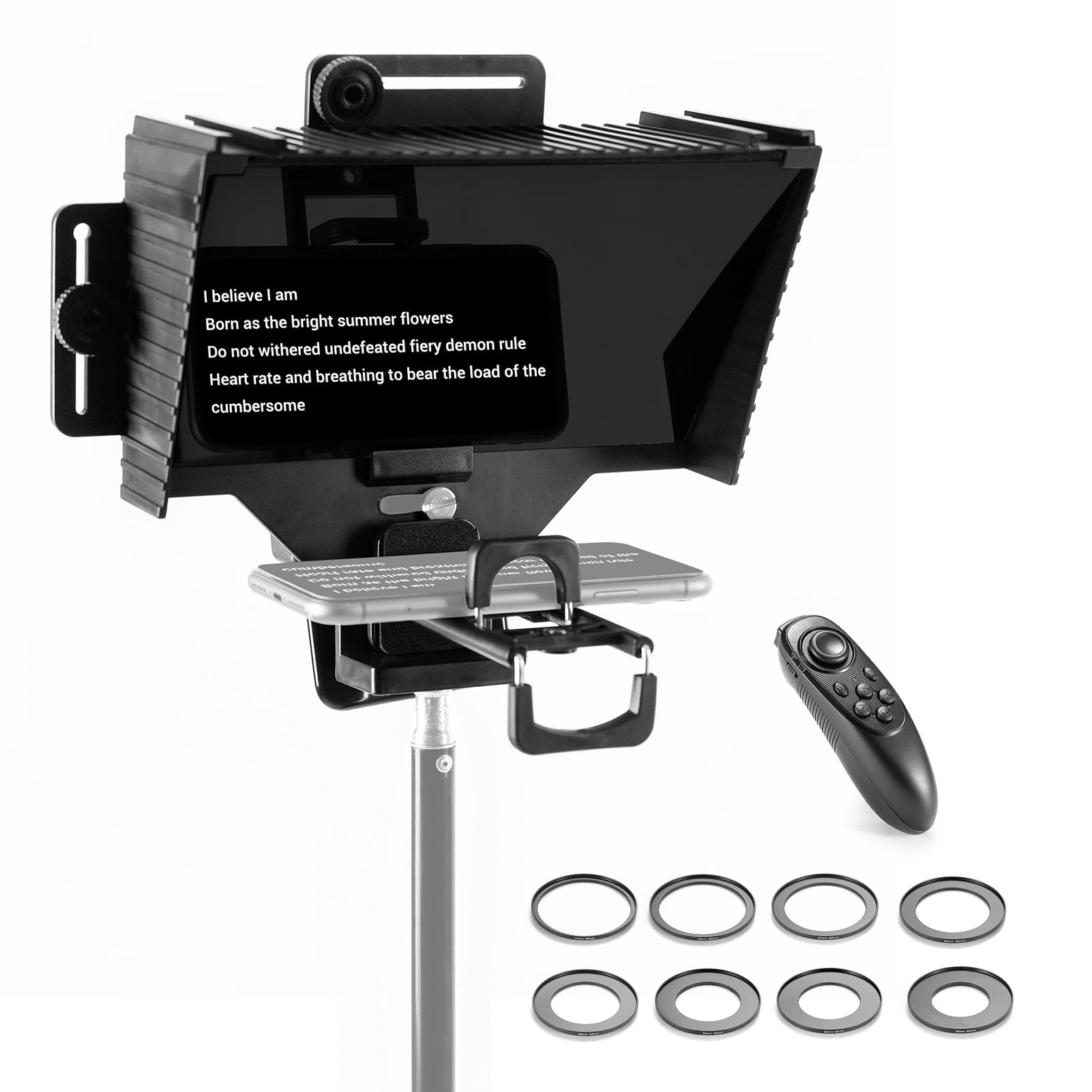 Portable Teleprompter for YouTube Tiktok Video Live Streaming Smartphone Tablet DSLR Camera with Remote Control Lens Adapter Rings Color : for Camera+Phone~Without Stand 