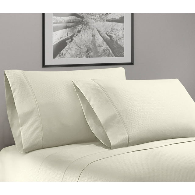 Greek Key Ultra Soft 1800 Series Egyptian Comfort 4 Piece Sheet Set (Full, Cream)