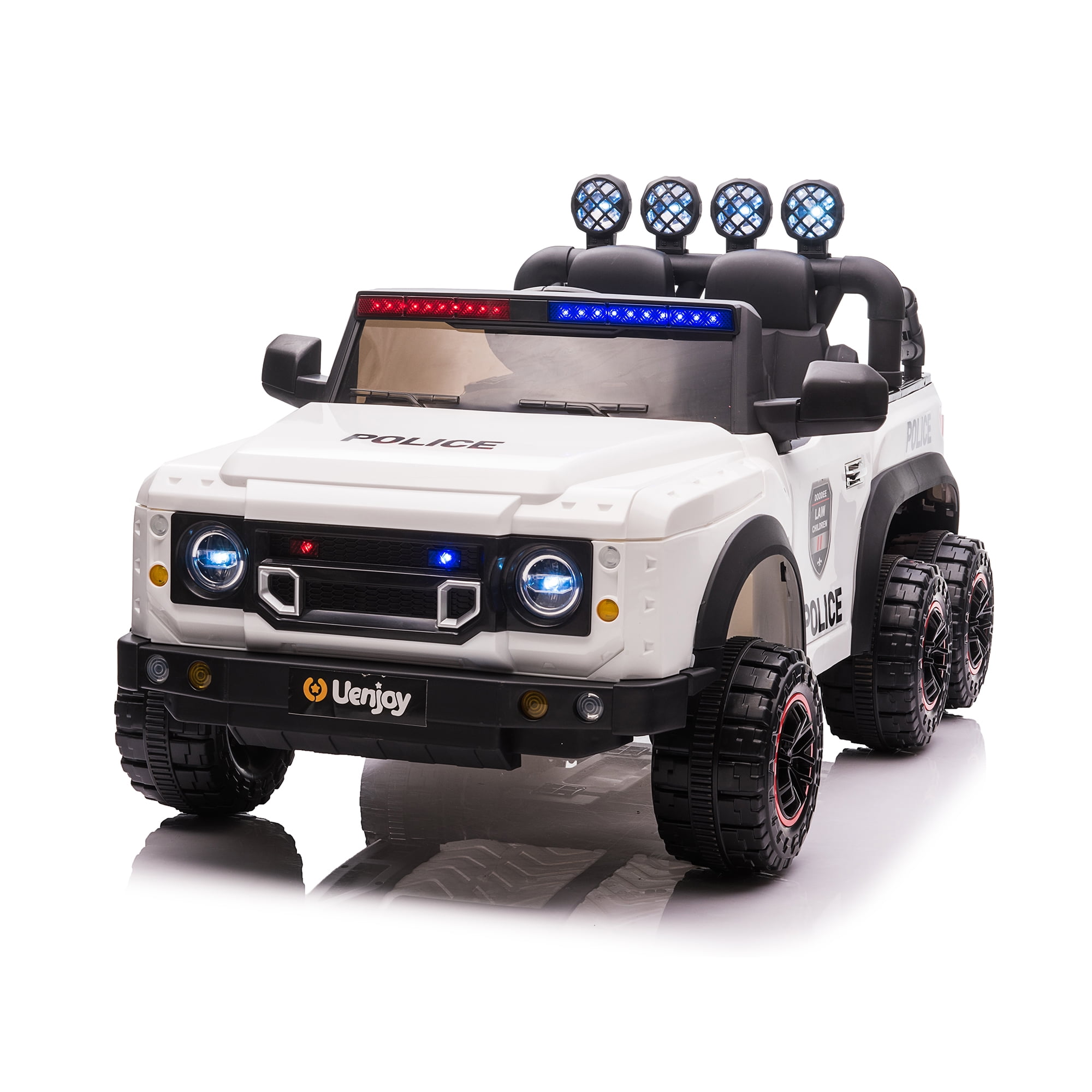 CIPACHO 24V Kids Ride On Police Car Toy with 2.4G Remote Control, Electric Car for Kids Four Wheel Absorber, Music and Light, Trunk, White CIPACHO 24V Kids Ride On Police Car Toy with 2.4G Remote Control, Electric Car for Kids Four Wheel Absorber, Music and Light, Trunk, White