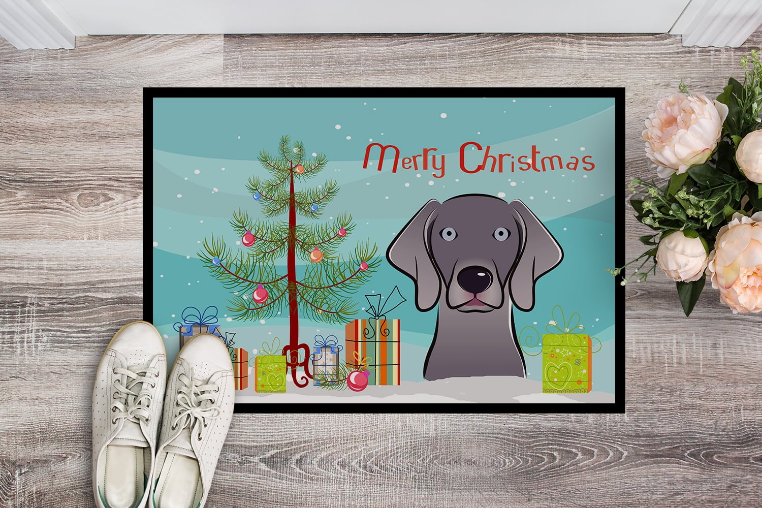 Christmas Tree and Weimaraner Door Mat