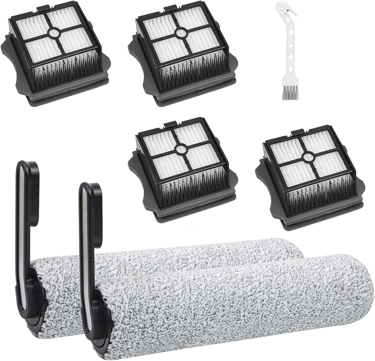 Roller Brush and Filters Replacement Parts for Tineco Floor ONE S5/S5 Pro/S5 Pro 2/S5 Extreme Cordless Wet Dry Vacuum Cleaner- 2 Roller Brushes + 4 HEPA Filters + 1 Cleaning Brush (7 Pcs)