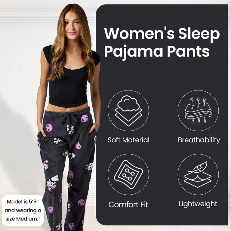 Bioworld, Pajama Pants, Women's Kuromi Plush, Large, Black