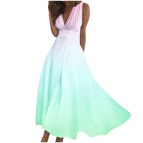 XWSHYW Womens Clothes Summer Solid Color V Neck Holiday Party Dresses Sexy Sleeveless Loose Fit Beach Long Dress
