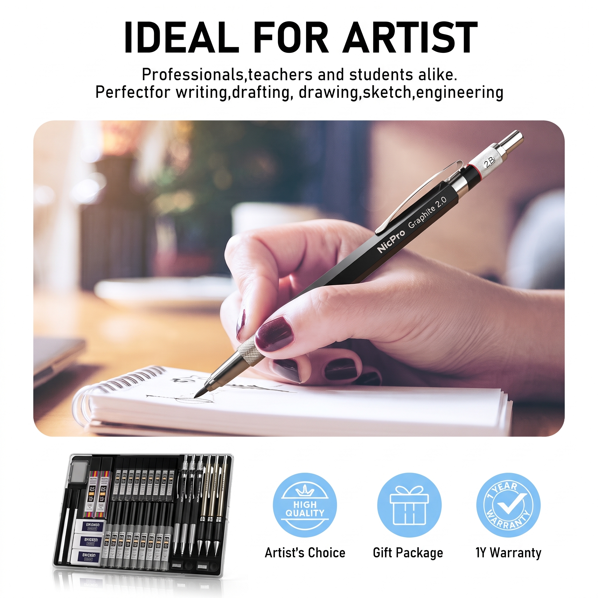 NicPro 6-Piece Metal Mechanical Pencil Drafting Set photo 5