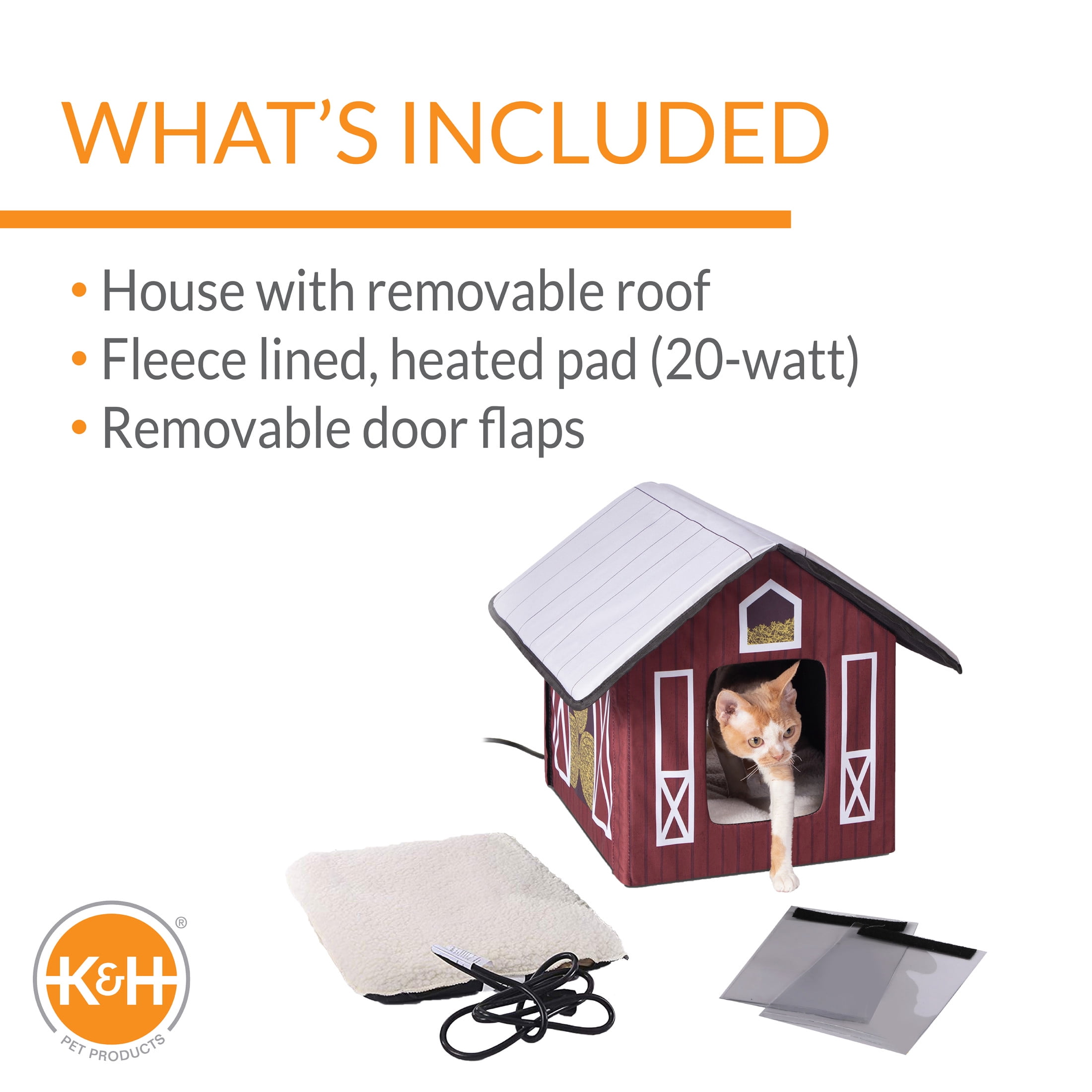 K&H Pet Products Outdoor Heated Kitty House Cat Shelter Barn Design 22 X 19 X 17 Inches
