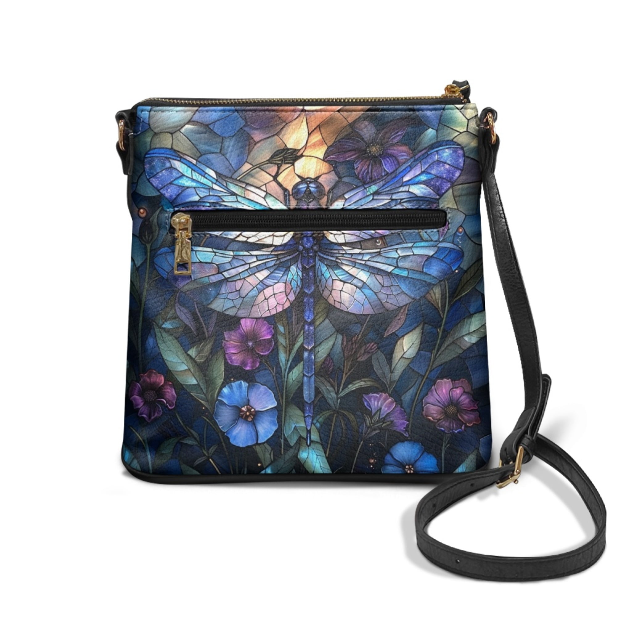 Kuiaobaty Dragonfly Flower Print Crossbody Bag for Women, Waterproof Portable Leather Satchel Purse with Adjustable Strap, Lightweight Casual Shoulder Handbag Crossbody for Travel