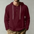 thumbnail image 2 of Xcmzpl Linen Hoodies for Men Long Sleeve Button up Pullover Tops Solid Raglan Shirts Lightweight Summer Blouses Camisetas, 2 of 8