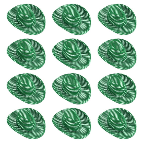 Uxcell Mini Cowboy Hats, 12 Pcs Miniature Western Cowboy Hat for Crafts, Party Decoration, Glitter Dot Style, Green