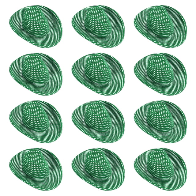 Sombreros de vaquero mini Uxcell, 12 piezas de sombreros vaqueros en miniatura para manualidades, decoración de fiestas, estilo con puntos brillantes, verde