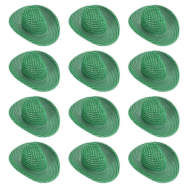 Sombreros de vaquero mini Uxcell, 12 piezas de sombreros vaqueros en miniatura para manualidades, decoración de fiestas, estilo con puntos brillantes, verde