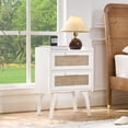 thumbnail image 3 of Rattan Nightstand, Boho End Table with 2 Drawers Bedroom Bedside Side Tables White Night Stand for Living Room, Bedroom, Dorm Room Essentials, 3 of 9