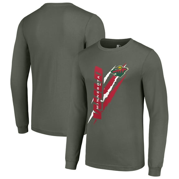 Men's Starter Green Minnesota Wild Color Scratch Long-Sleeve T-Shirt