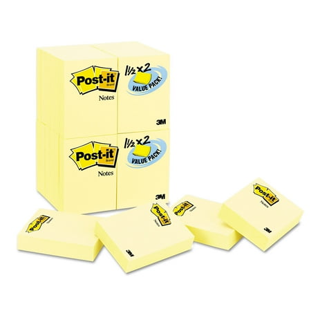 Post-it Notes Original Pads in Canary Yellow, 1 1/2 x 2, 90-Sheet, 24/Pack
