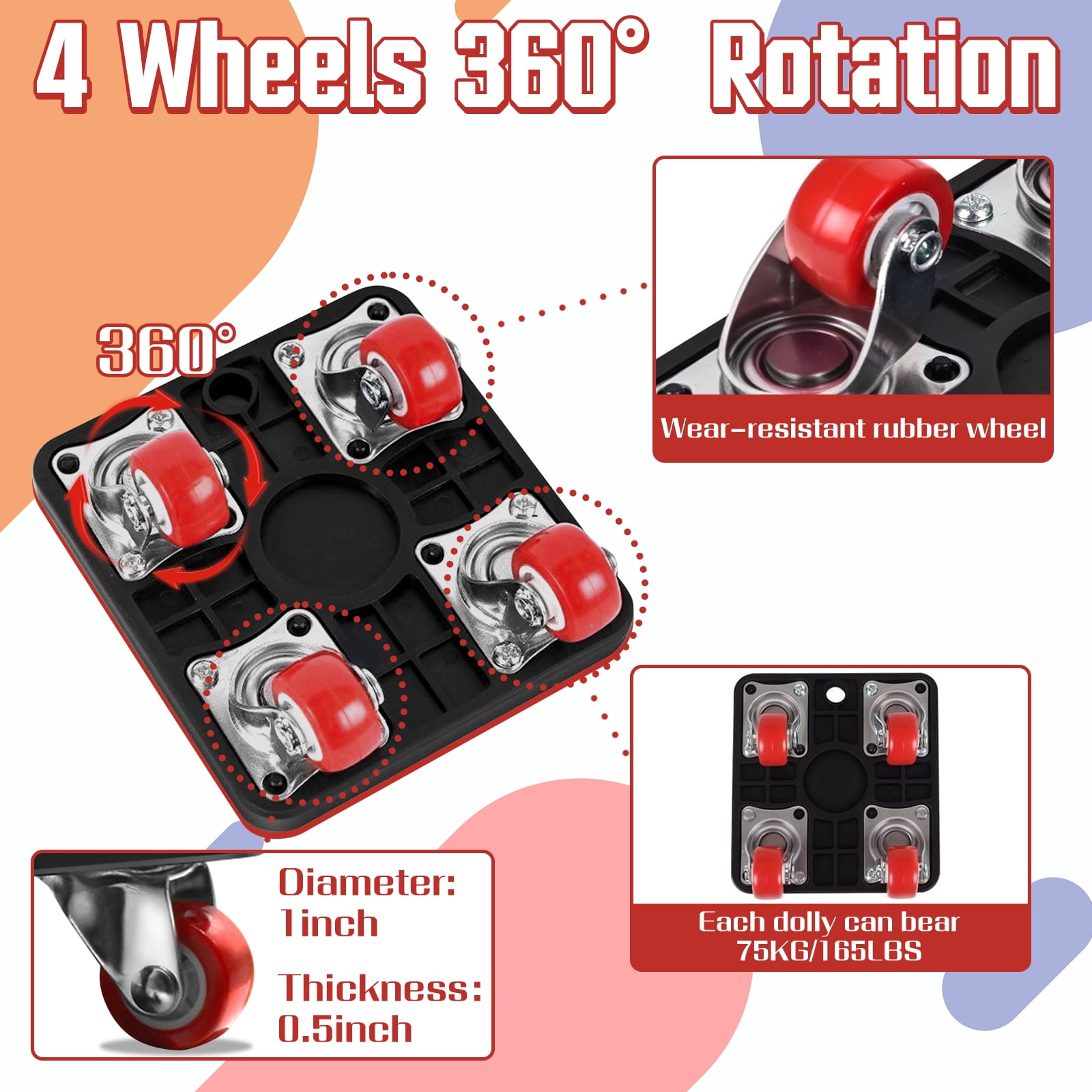 Meafeng Furniture Movers Dolly Furniture Lifter Tool Moving Dolly with 4 Wheels 360° Rotation, 660lbs Capacity, Black